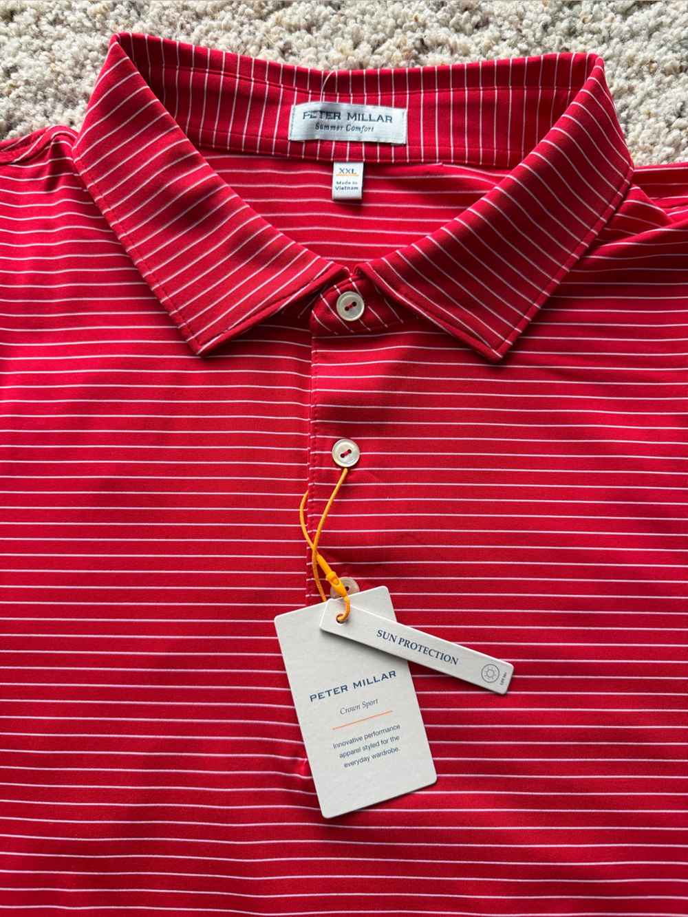 Peter Millar Red and white Striped Men’s Polo - Picture 2 of 7